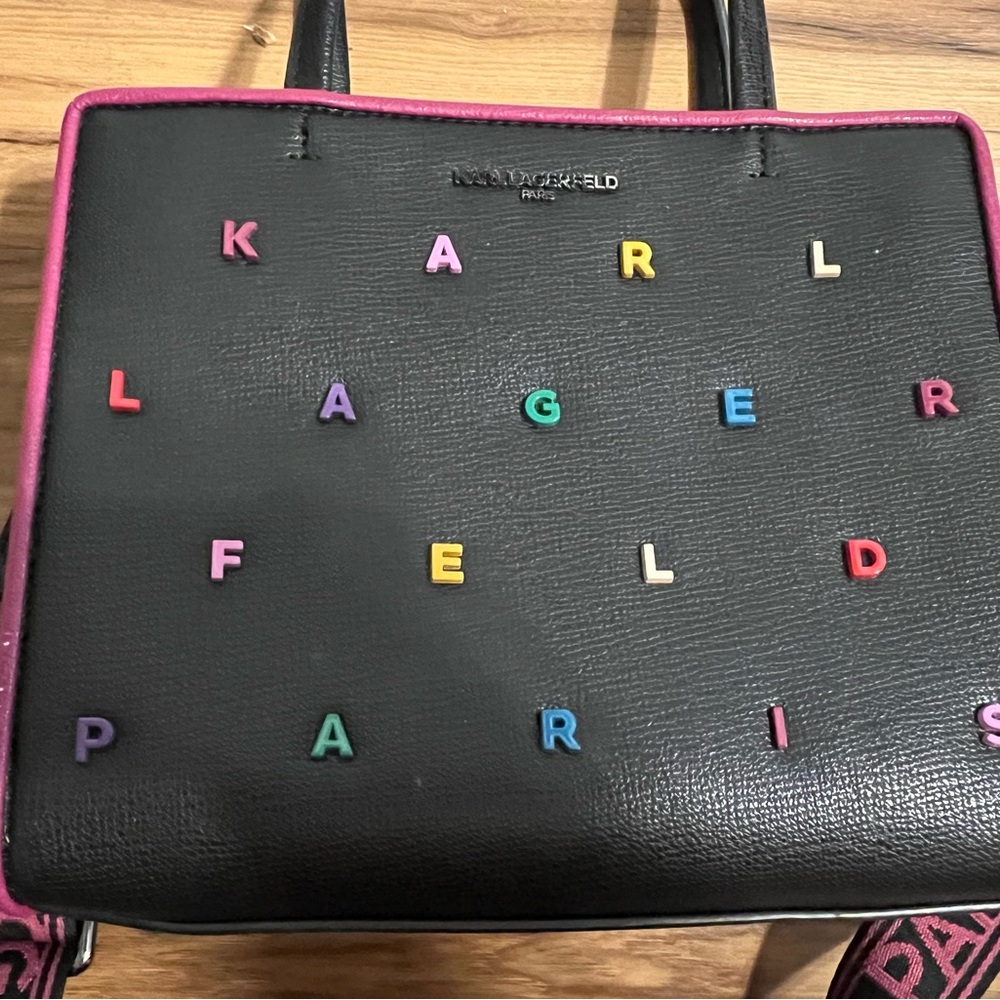 Karl Lagerfeld Paris Maybelle Satchel - Black and Cactus Pink - Picture 5 of 11